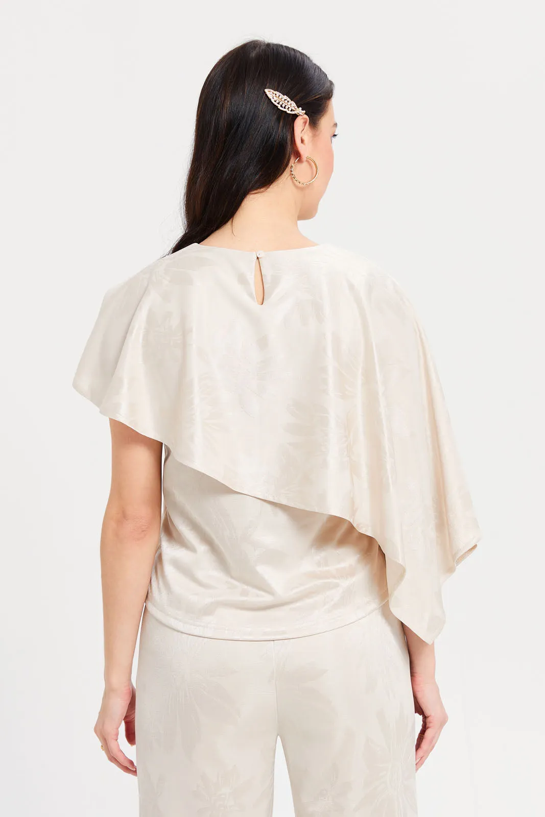 Women Gold Cape Detailed Jersey Top