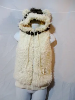 Womens ME JANE Faux Fur Shaggy Hoodie Vest Coat Jacket BEAR M White Brown