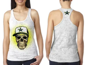 Women's White Burnout TANK w/Dirty DJ Skull