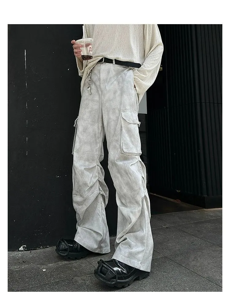 Woo Charcoal Wash Pleated Texture Cargo Pants