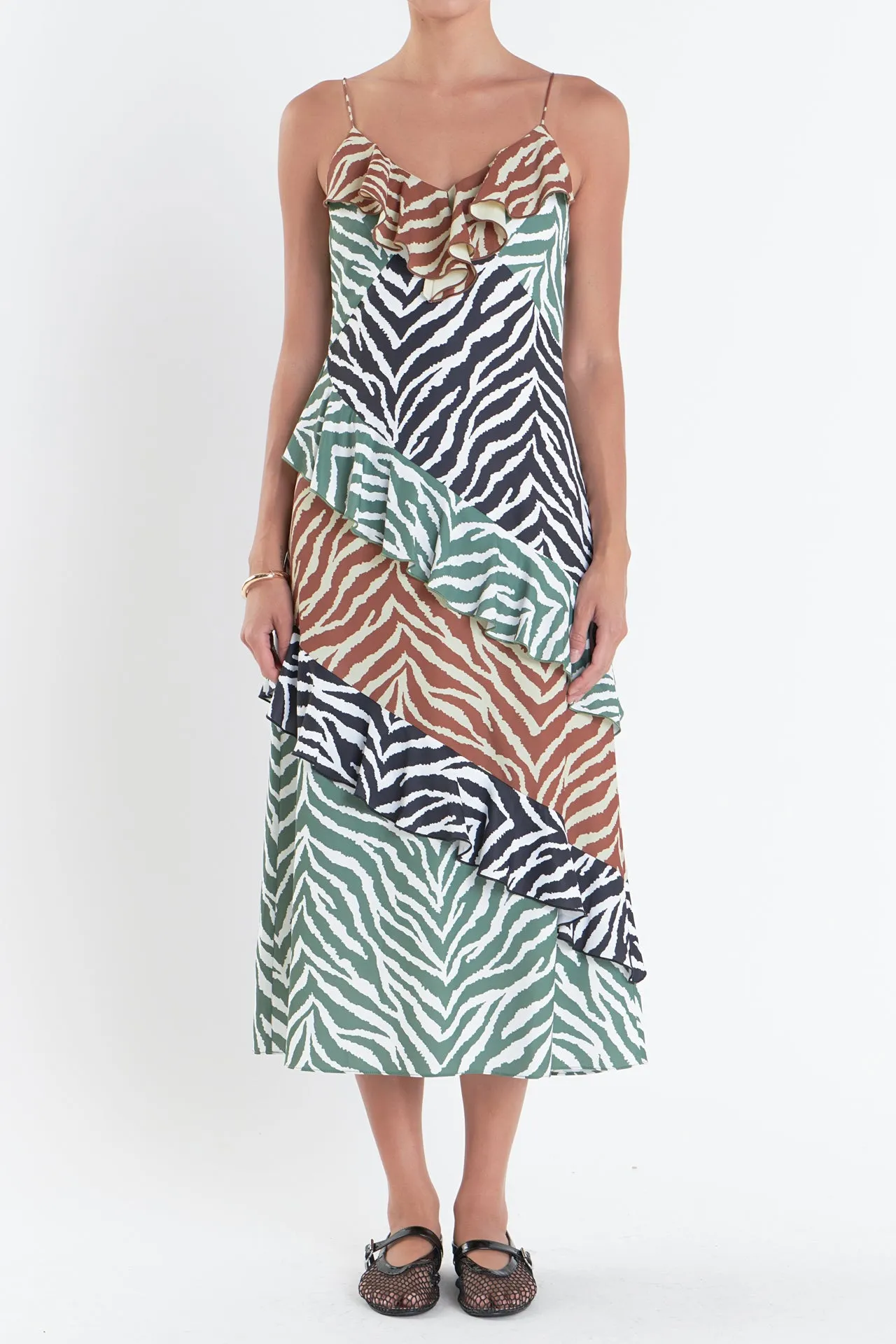 Zebra Print Colorblocked Slip Dress