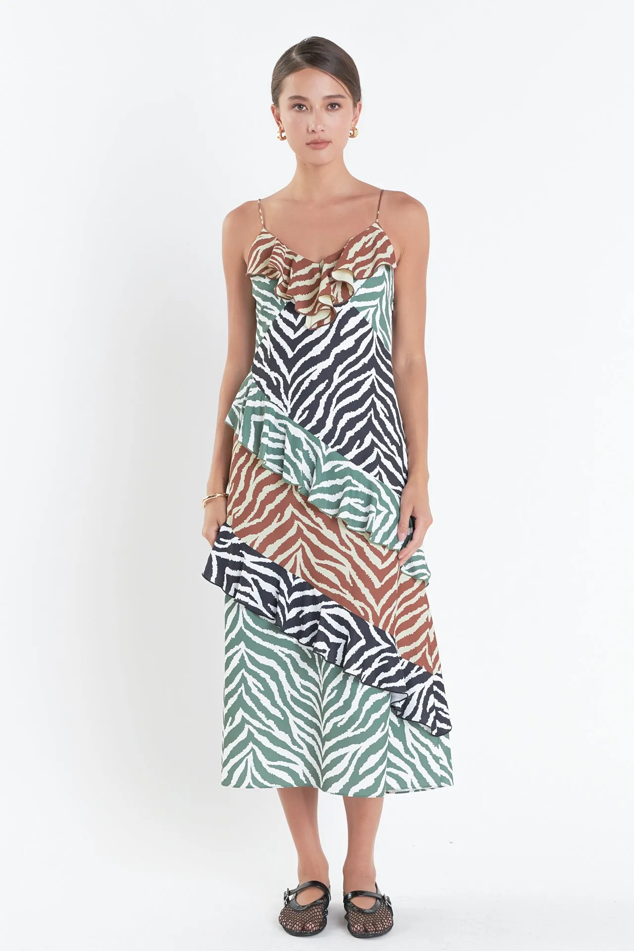 Zebra Print Colorblocked Slip Dress