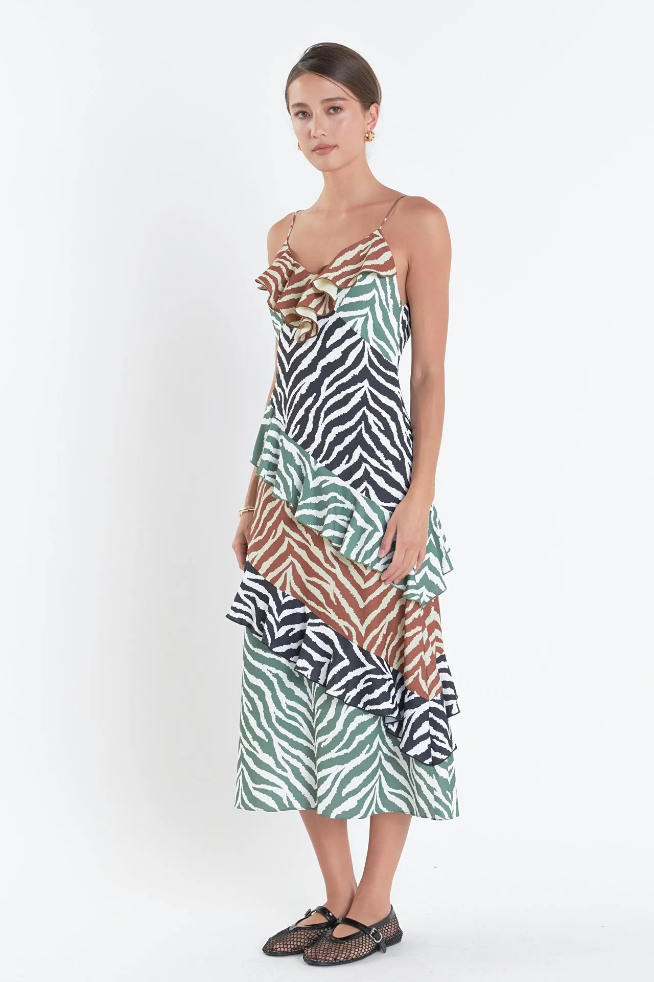 Zebra Print Colorblocked Slip Dress